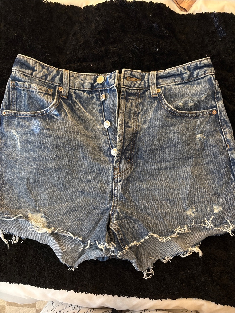 wild fable Blue Distressed High-Rise Button-Fly Jean Shorts